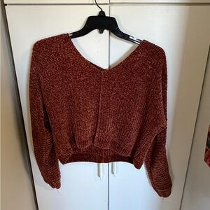 Pink Rose V-Neck Sweater in Warm Rust